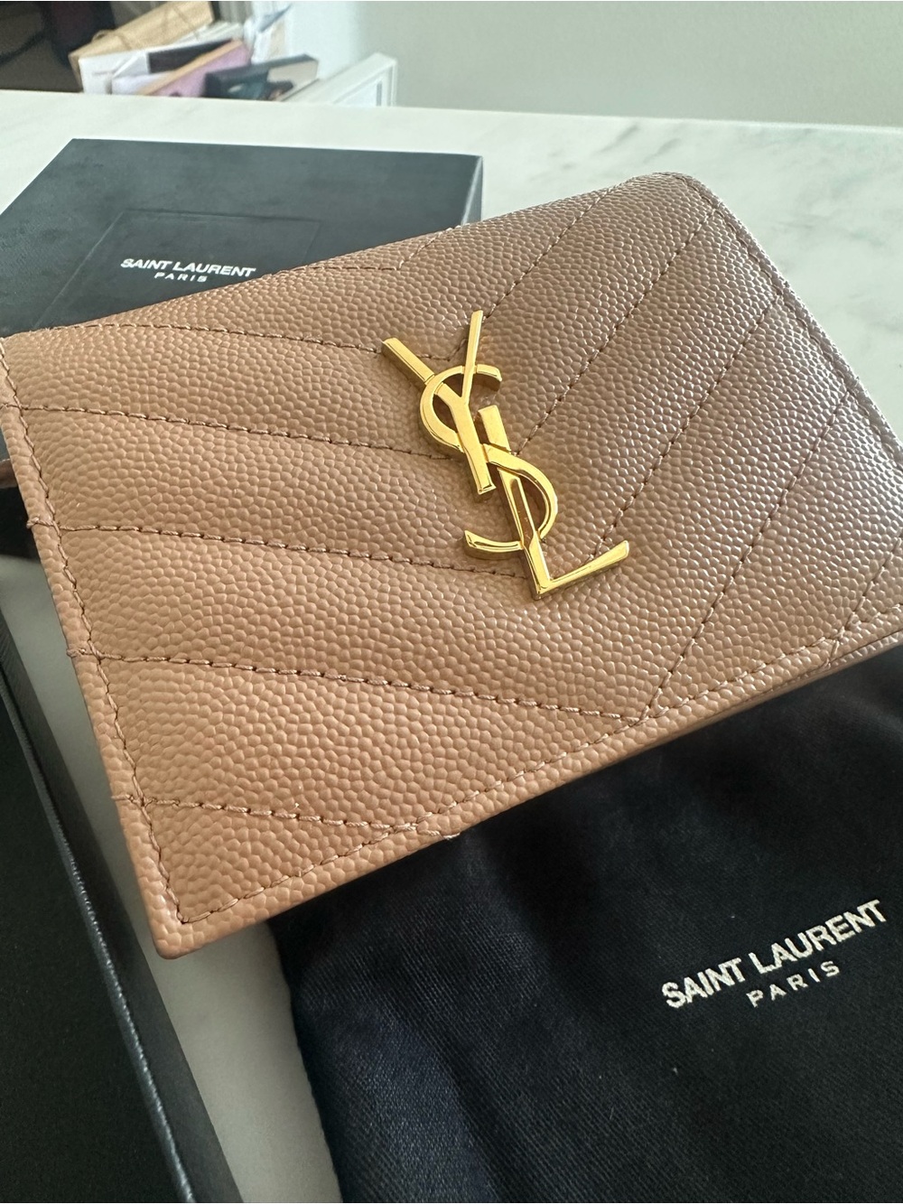 Saint Laurent Small Quilted Wallet in Tan/Beige with Gold YSL Logo - Picture 2 of 11